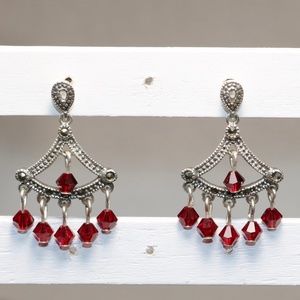 925 Sterling Silver Classic Victorian Dangle Earring Marcasite garnet earrings